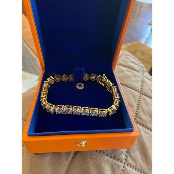 14K Gold Plated Moissanite 8mm Ladies Tennis Bracelet Gift Set Yellow Gold 8 in… - Picture 4 of 7